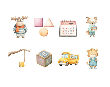 70 Back To School Animal Clipart, Watercolor School Animal Clipart, Nursery Decor, Back To School png, Commercial Use, Digital Download