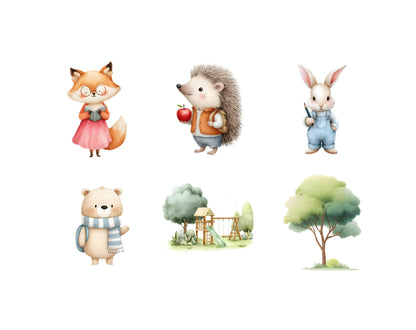 70 Back To School Animal Clipart, Watercolor School Animal Clipart, Nursery Decor, Back To School png, Commercial Use, Digital Download