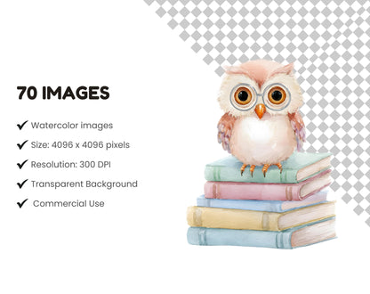 70 Back To School Animal Clipart, Watercolor School Animal Clipart, Nursery Decor, Back To School png, Commercial Use, Digital Download