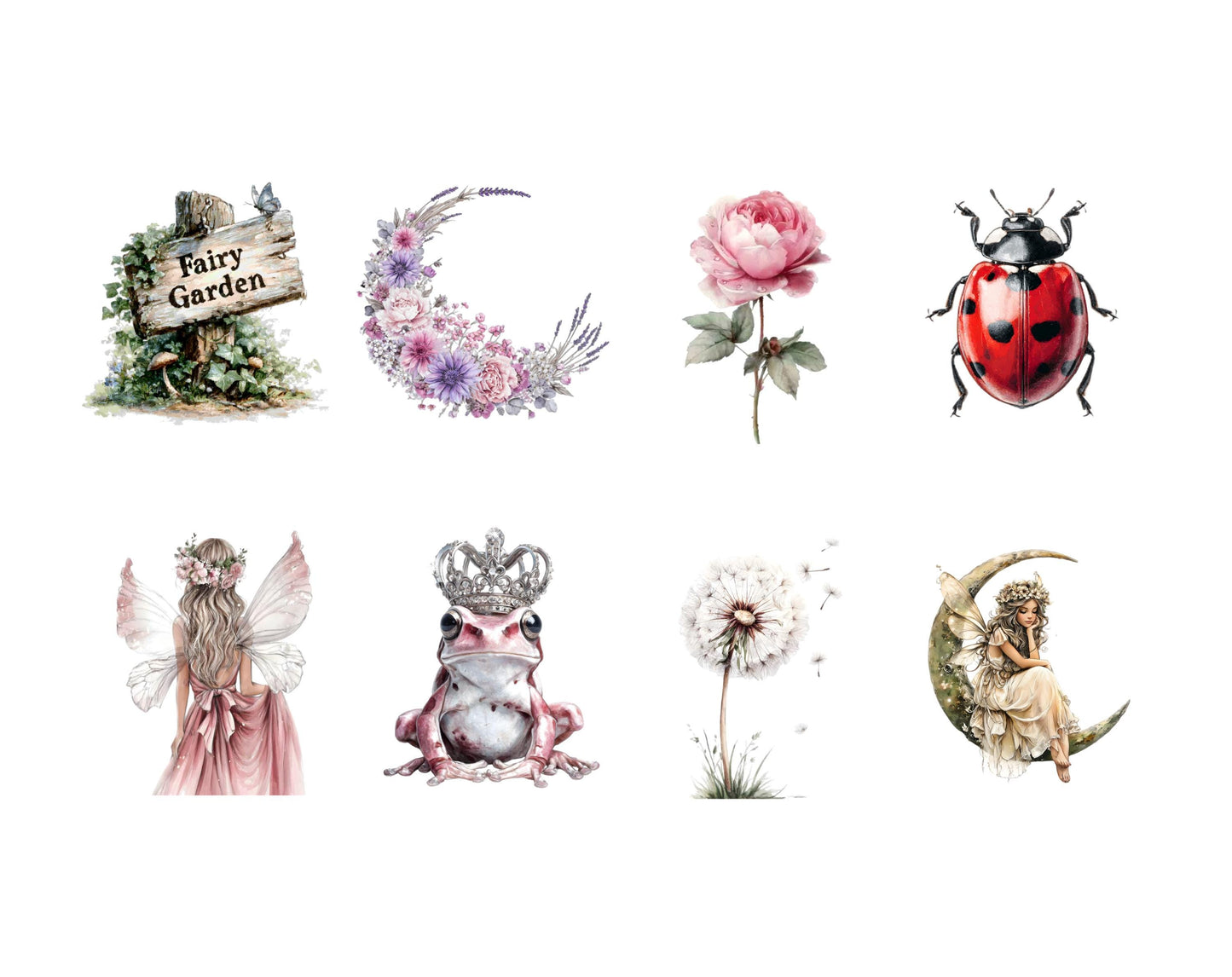 Gartenfeen-Clipart-Bundle (PNG), Aquarell-Feen-Clipart-Set, Wald-Designelemente-Clipart, kommerzielle Nutzung, digitaler Download