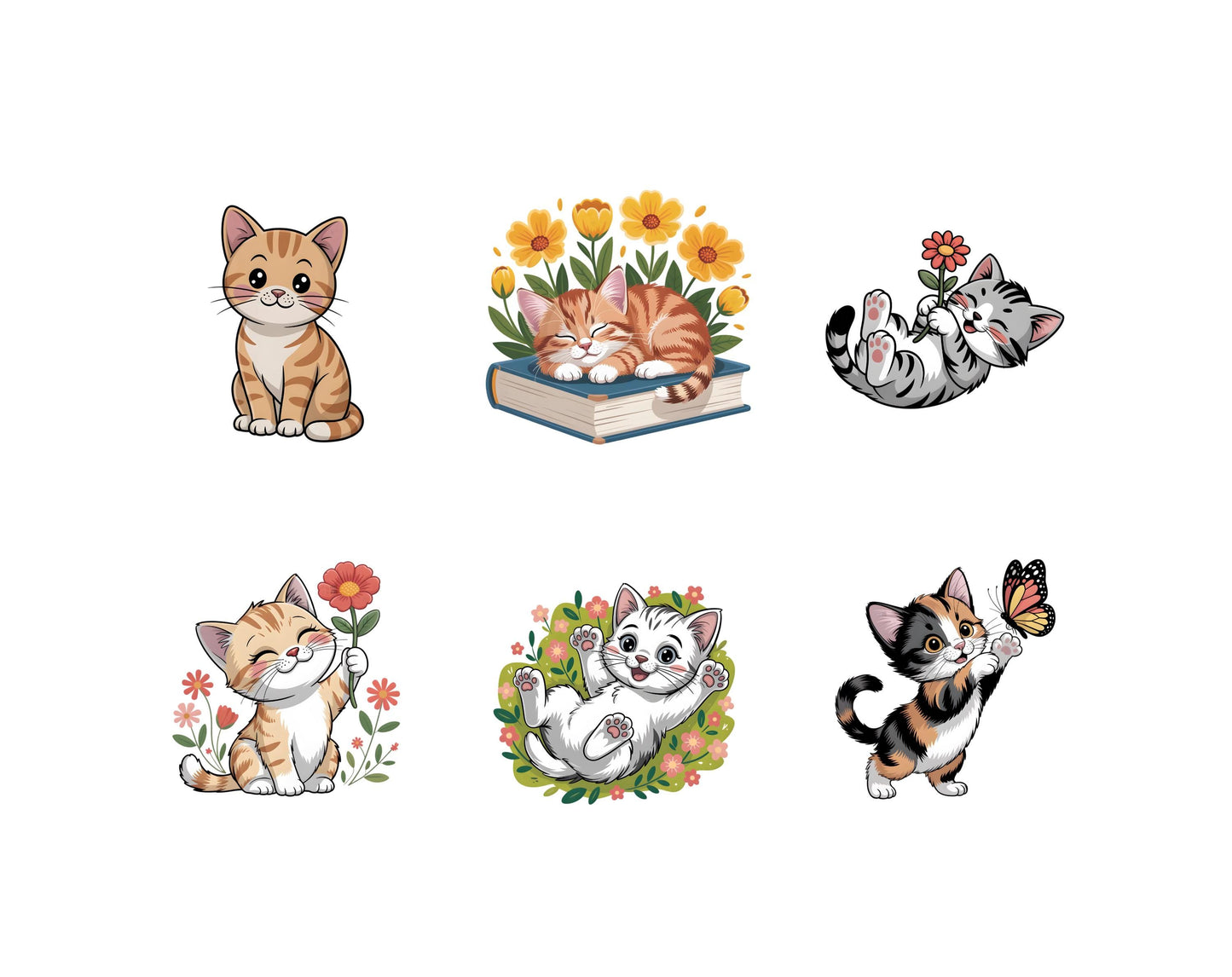 Frühlingskätzchen-Clipart-Bundle, Kätzchen-PNG, Aquarell-Kätzchen-Clipart, süße Katze-PNG, süße Frühlingskatze-PNG, Blumenkatzen-Clipart, Kätzchen-Aufkleber