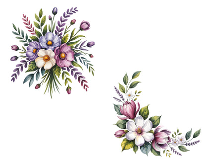 25 Purple Flowers Bouquet Clipart Set, Violet Flower png, Watercolor Purple Flower Clipart, Floral png, High Quality png, Digital Download