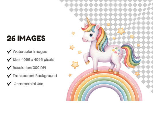 Watercolor Unicorn Clipart Bundle, Cute Unicorn Clipart, Baby Unicorn png, Little Pastel Unicorns, Nursery Art, Digital Download
