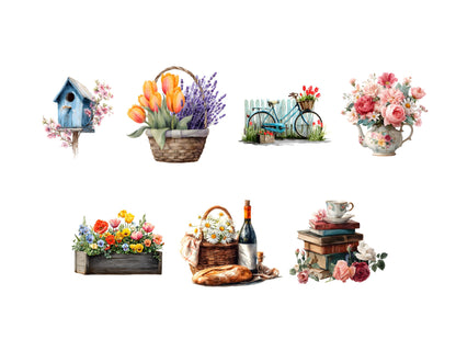 Watercolor Spring Clipart Mega Bundle, Floral Illustration, Bicycle And Blooming Flowers, Gardening And Rustic Clipart, Spring Flower png