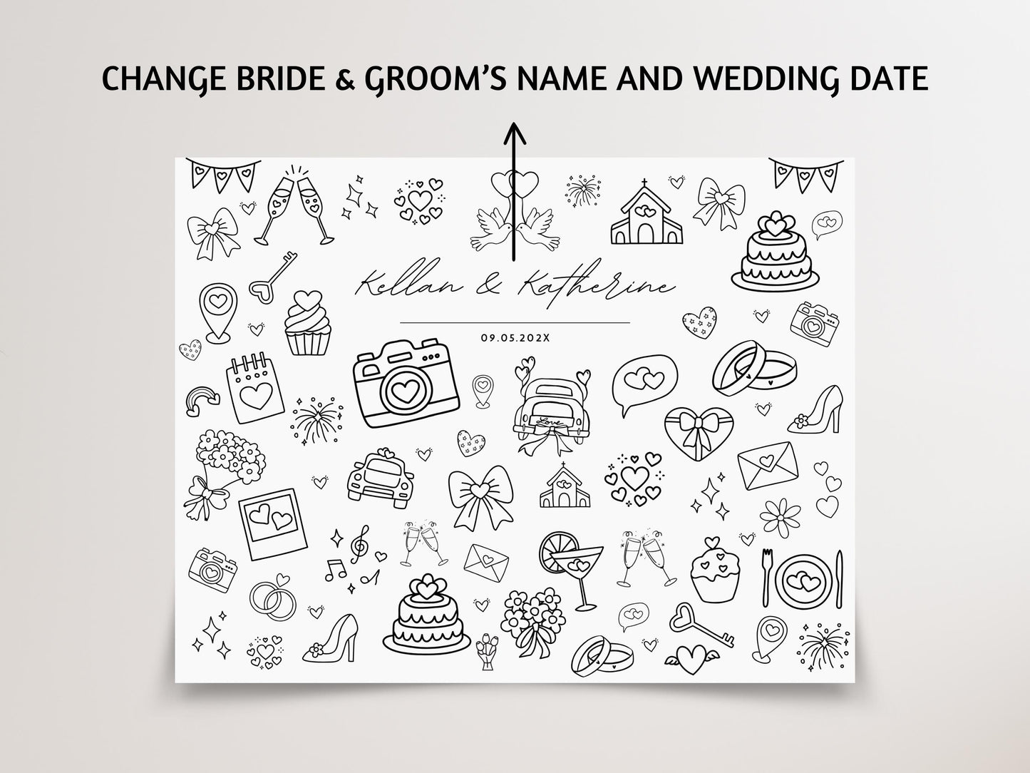 Personalized Wedding Activity Placemat, Kids Coloring Pages (Printable PDF, Editable in Canva)