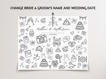 Personalized Wedding Activity Placemat, Kids Coloring Pages (Printable PDF, Editable in Canva)