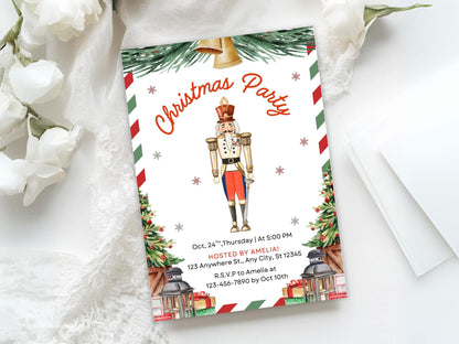 Nutcracker Christmas Party Invitation, Nutcracker Birthday Invitation, Winter Invite, Sugar Plum Fairy, Vintage Nutcracker Christmas