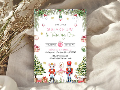 Editable Nutcracker Birthday Invitation, Sugar Plum Fairy, Winter Birthday, Christmas Birthday Invite, Digital Download