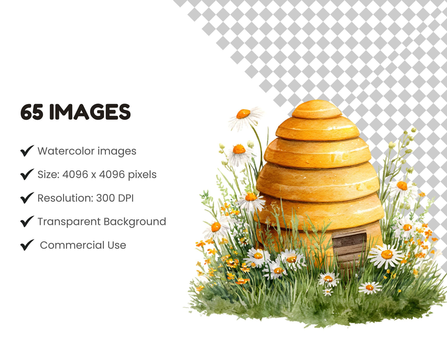 65 Bee Clipart Bundle, Watercolor Bee png Bundle, Floral Wreath, Honey Bee Clipart Set, Honeycomb png, Digital Download