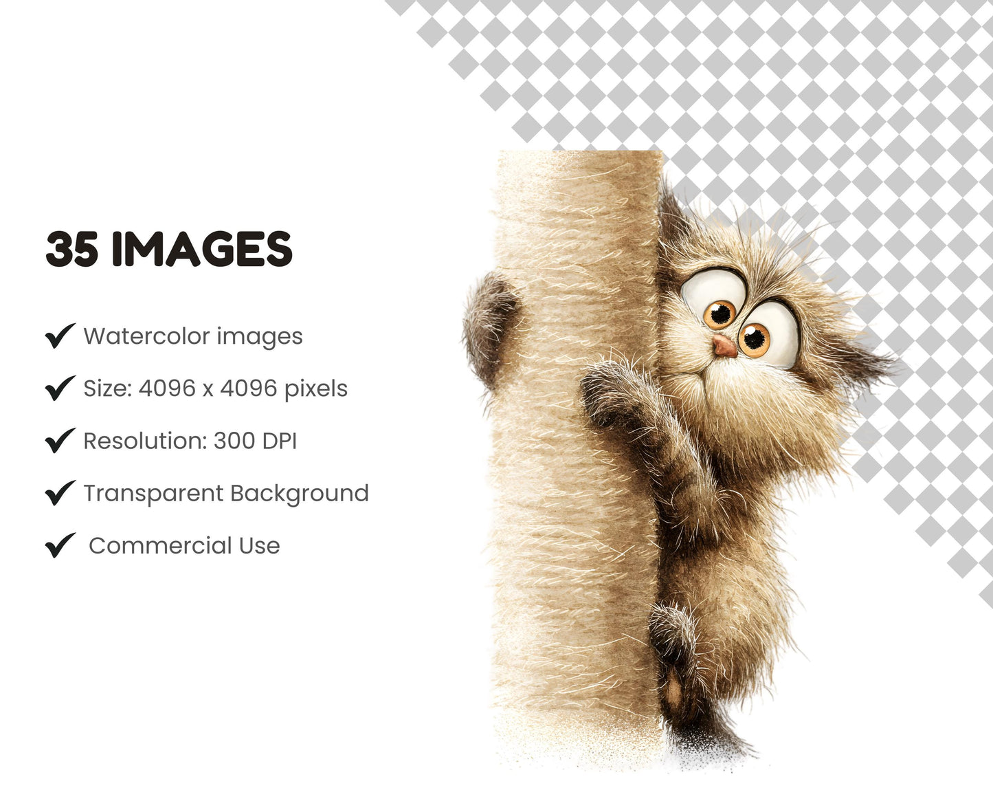 Lustige Katzen-Cliparts im Aquarellstil, niedliche Katzen-PNGs, Katzengrafiken, kommerzielle Nutzung, digitaler Download