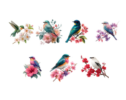 Watercolor Floral Birds Clipart, Bird Clipart Bundle png, Spring Birds Clipart, Blossom, Baby Shower, Commercial Use, Digital Download