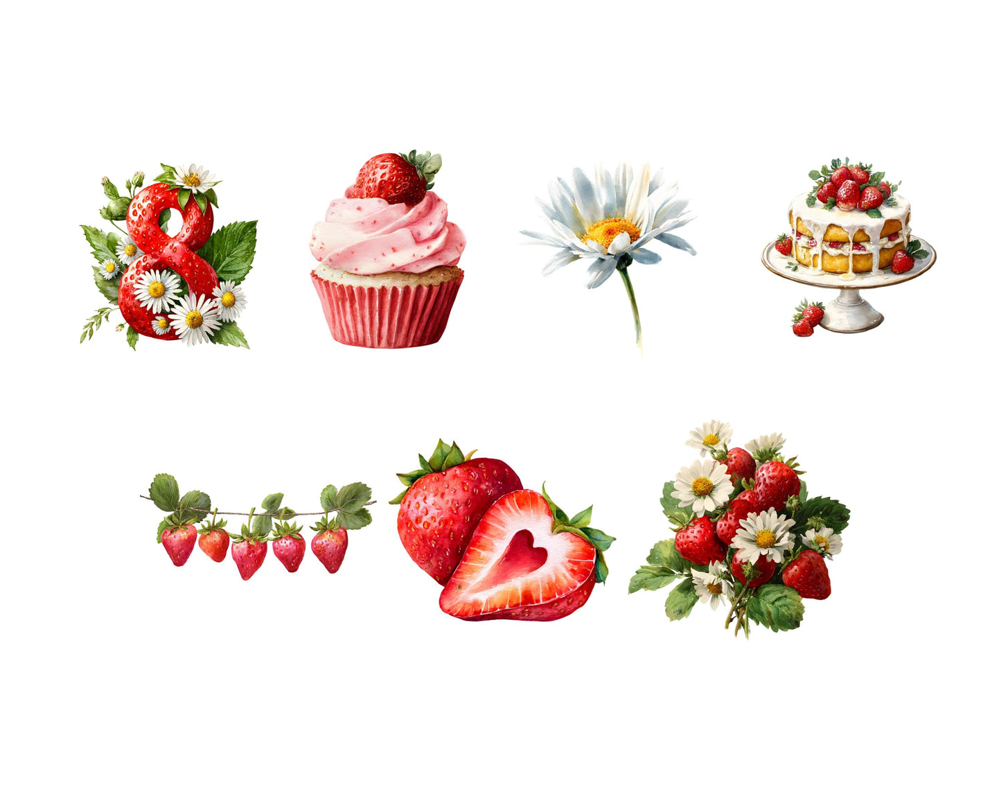 Watercolor Strawberry Clipart Bundle, Berry Clipart png, Berry First Birthday Graphics, Sweet Berry First Clipart, Digital Download