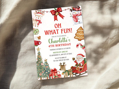 Einladung zur „Oh What Fun“-Weihnachtsfeier, Rosa Weihnachtsfeier-Einladung, Festtagsfeier, Kindergeburtstagseinladung, Digitaler Download