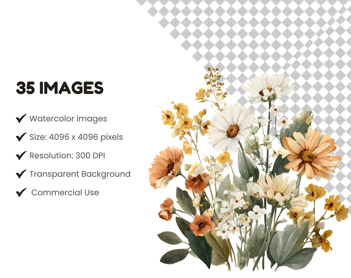 35 Well Defined Wildflower Clipart Bundle, Watercolor Wildflower Clipart Set png, Flower Clipart, Flower Bouquet png, High Quality png