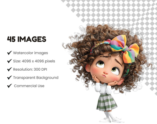 Whimsical Working Girl Clipart Bundle, Watercolor Quirky Girl png, Lady Boss Clipart, Lady Girl png, Corporate Girl png, Digital Download