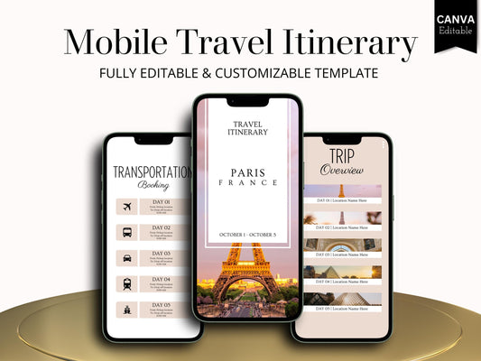 France Travel Itinerary Template | Mobile Trip Planner | Editable Canva Digital Planner