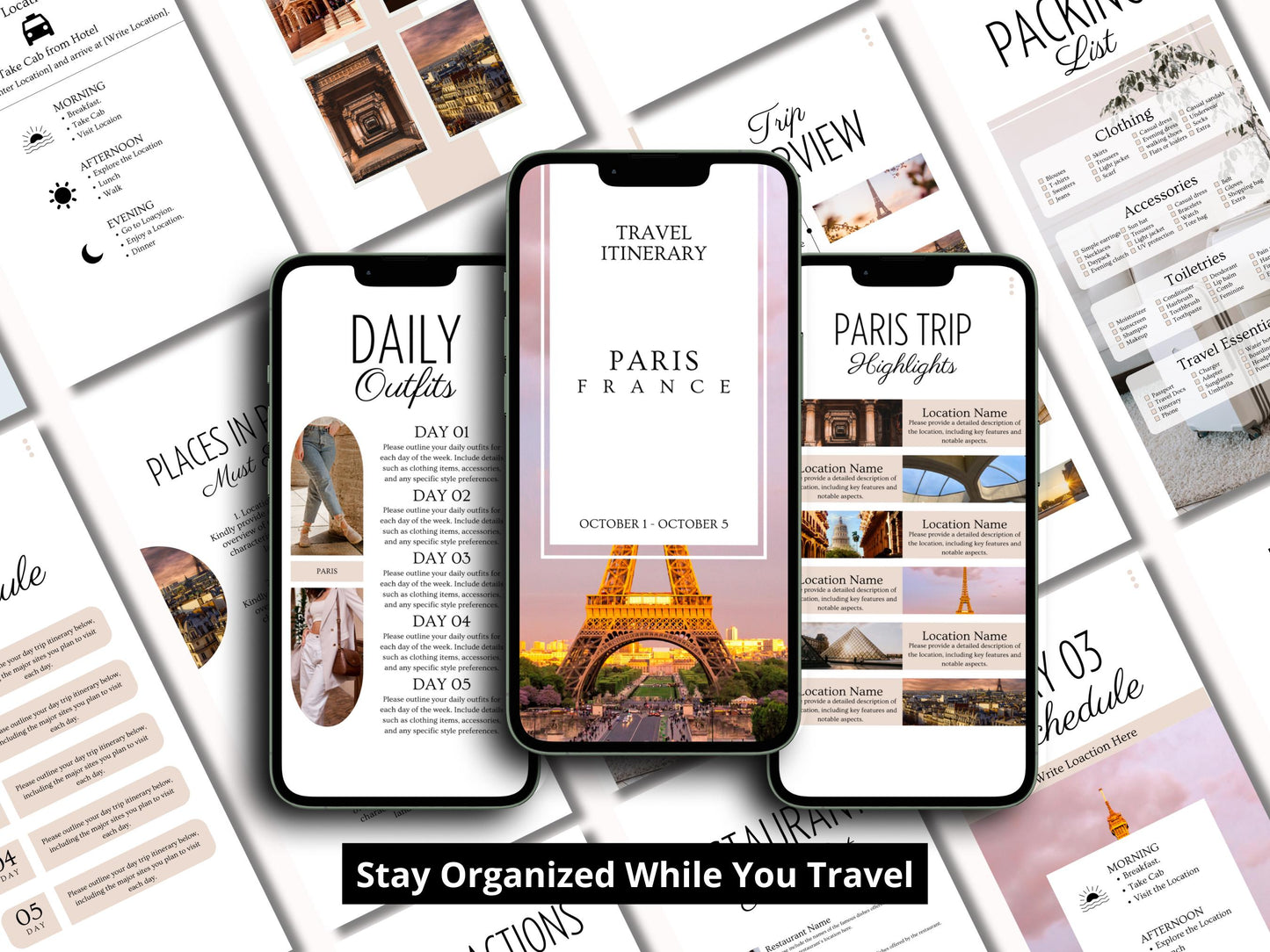 France Travel Itinerary Template | Mobile Trip Planner | Editable Canva Digital Planner