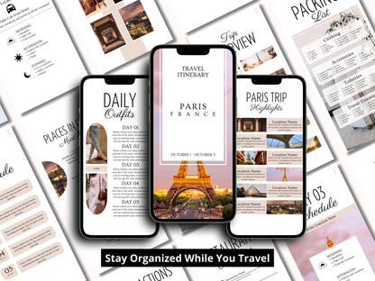 France Travel Itinerary Template | Mobile Trip Planner | Editable Canva Digital Planner