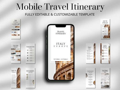Italy Travel Itinerary Template | Mobile Trip Planner | Editable Canva Digital Planner