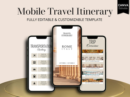 Rome Travel Itinerary Template | Mobile Trip Planner | Editable Canva Digital Planner