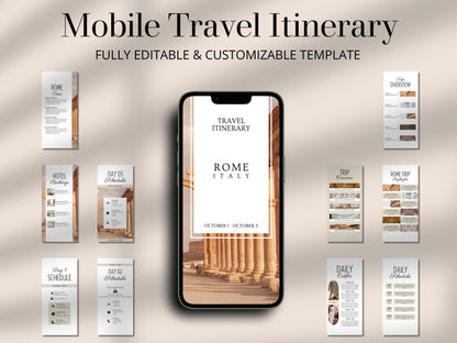 Rome Travel Itinerary Template | Mobile Trip Planner | Editable Canva Digital Planner