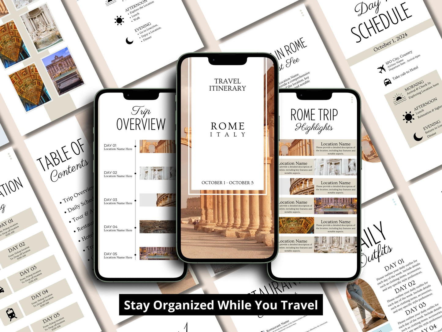 Rome Travel Itinerary Template | Mobile Trip Planner | Editable Canva Digital Planner