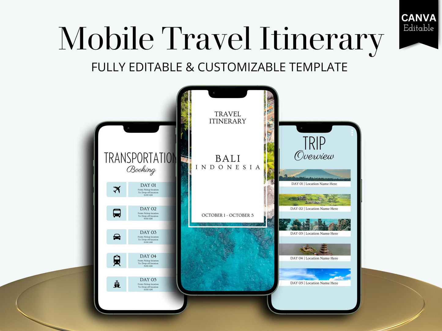 Bali Travel Itinerary Template | Mobile Trip Planner | Editable Canva Digital Planner