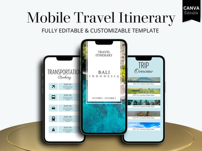 Bali Travel Itinerary Template | Mobile Trip Planner | Editable Canva Digital Planner