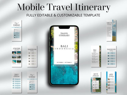 Bali Travel Itinerary Template | Mobile Trip Planner | Editable Canva Digital Planner