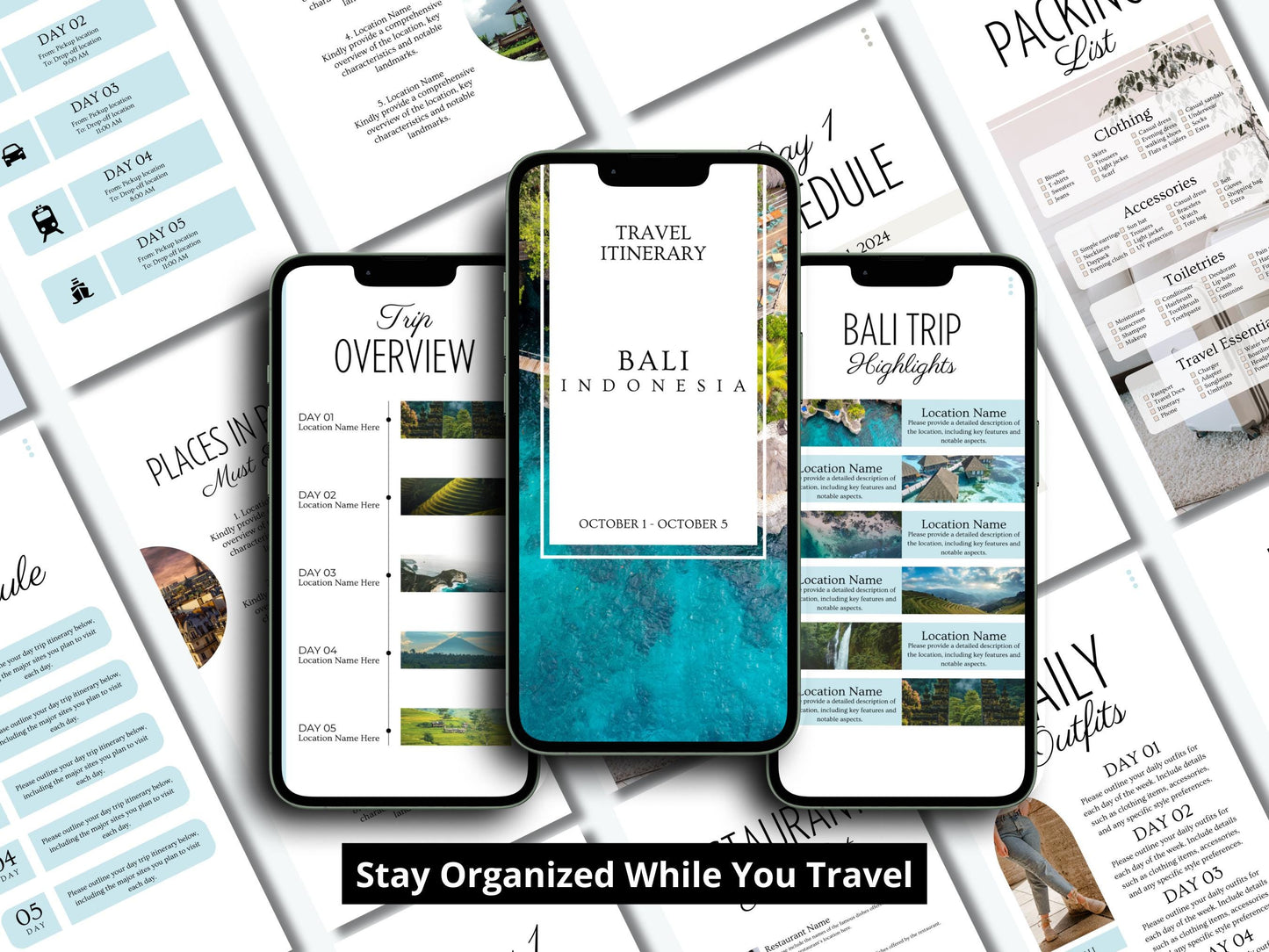Bali Travel Itinerary Template | Mobile Trip Planner | Editable Canva Digital Planner
