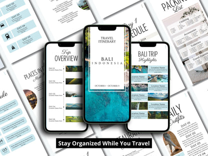 Bali Travel Itinerary Template | Mobile Trip Planner | Editable Canva Digital Planner