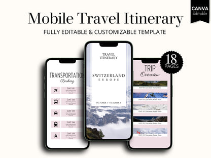 Switzerland Travel Itinerary Template | Mobile Trip Planner | Editable Canva Digital Planner