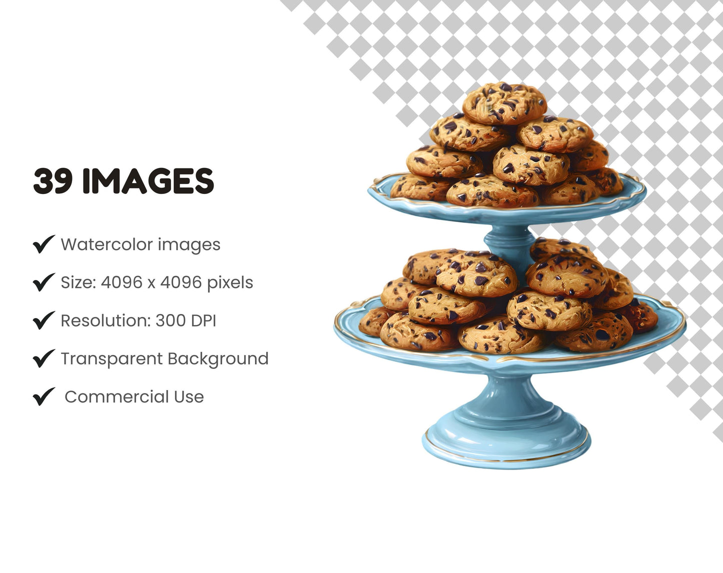 Cliparts „Milch und Kekse“, Kekse-Clipart-Bundle, Geburtstags-Cliparts, Schokoladenkekse-Cliparts, blau-weiß karierte Cliparts, digitaler Download