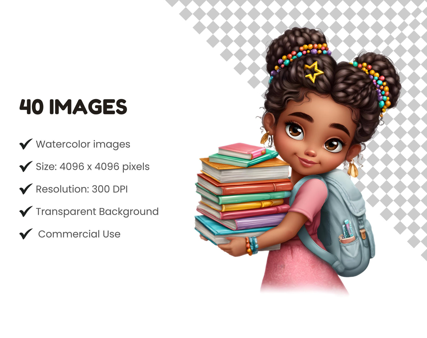 40 Back o School Kids Clipart png Bundle, Watercolor School Kids Clipart, Students Clipart, School Children png, First Day Of School Clipart