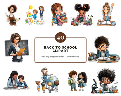40 Back o School Kids Clipart png Bundle, Watercolor School Kids Clipart, Students Clipart, School Children png, First Day Of School Clipart