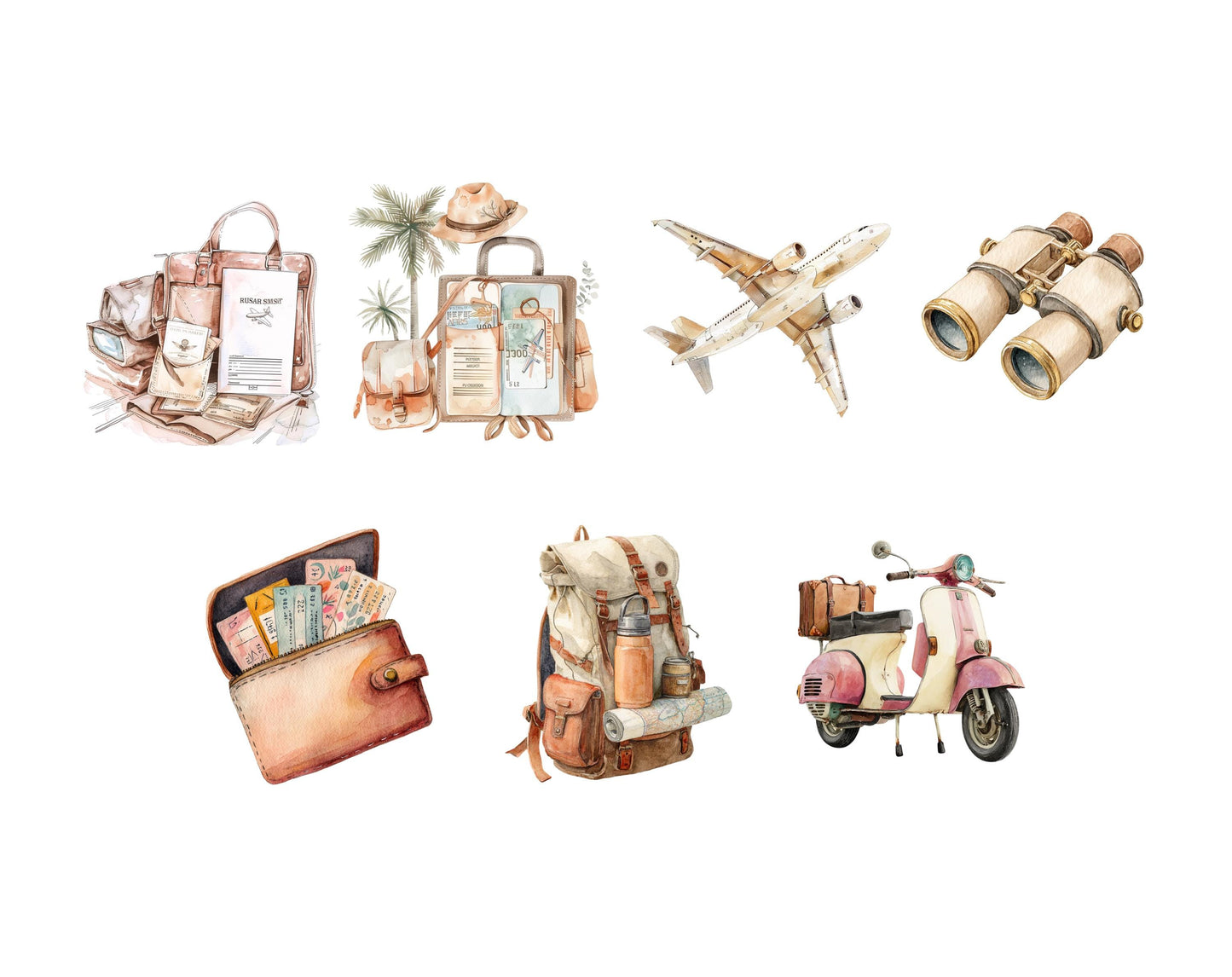 Travel Clipart Bundle, Boho Travel png, Tourism Clipart, Camping Clipart, Travel Planner Clipart, Luggage png, Digital Download