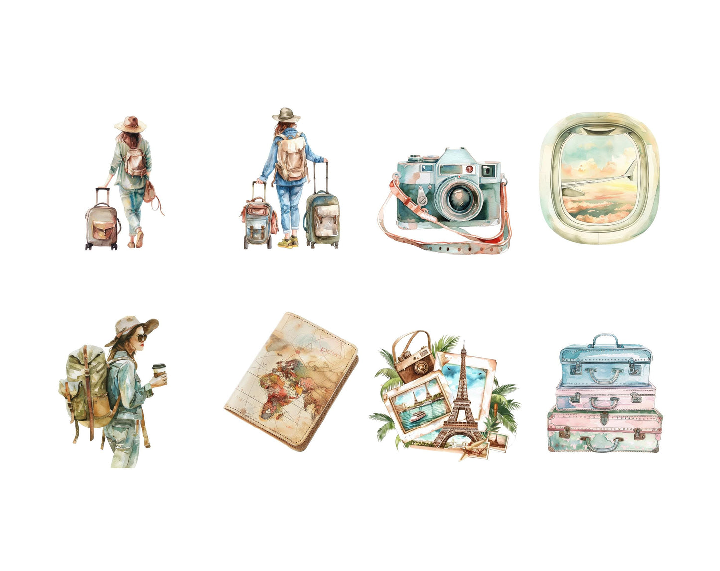 Travel Clipart Bundle, Boho Travel png, Tourism Clipart, Camping Clipart, Travel Planner Clipart, Luggage png, Digital Download