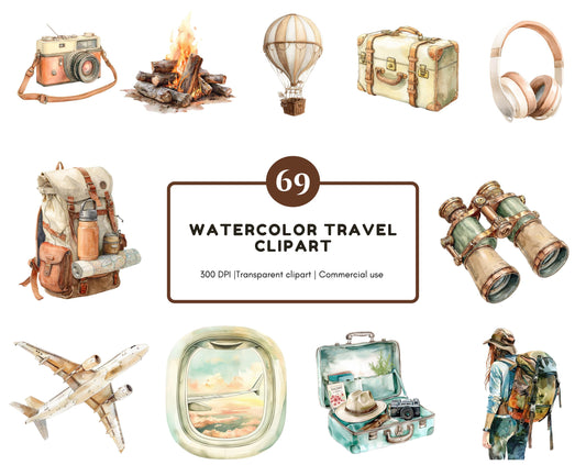 Travel Clipart Bundle, Boho Travel png, Tourism Clipart, Camping Clipart, Travel Planner Clipart, Luggage png, Digital Download