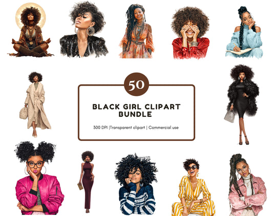 50 Black Girl Clipart Set, Black Girl Afro Women png, Black Queen Clipart, Black American Women CLipart, Afro Goddess png, Digital Download