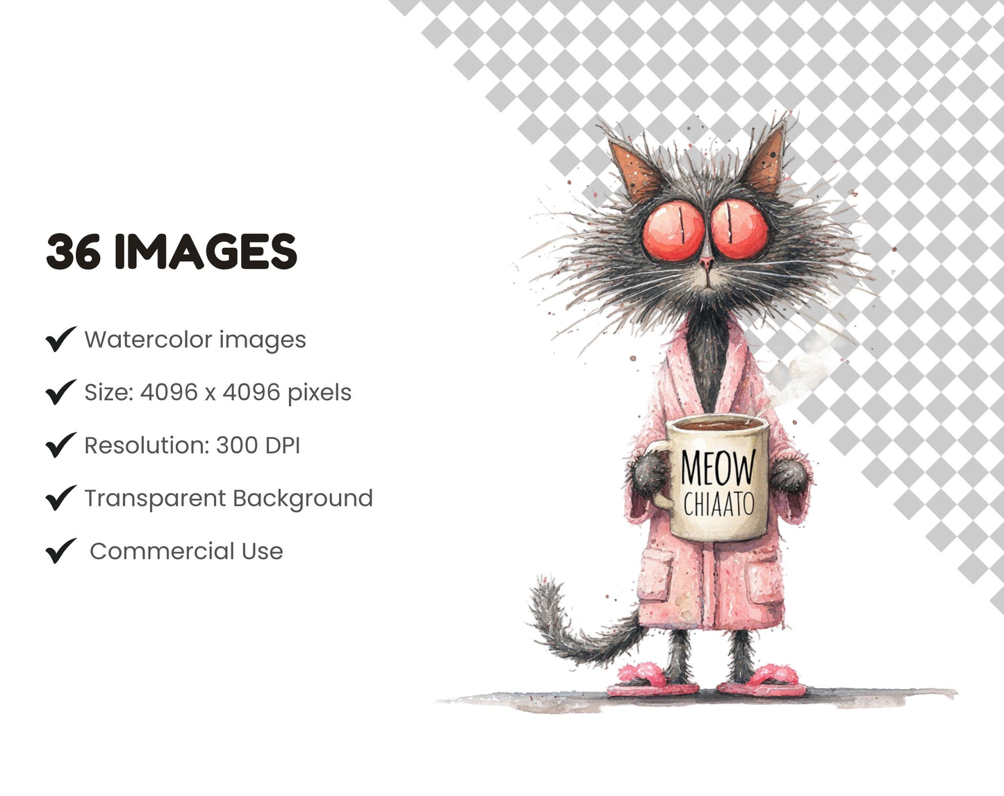 36 Watercolor Quirky Cats Clipart Bundle, Whimsical Cat Clipart, Funny Cat png, Junk Journal, Cat png, Cute Cats Clipart, Digital Download