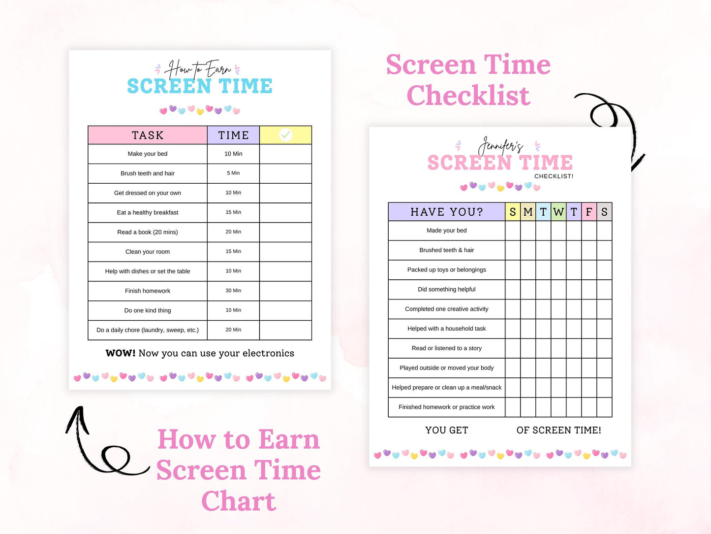 Editable Screen Time Checklist Template, Screen Time Chore Chart, Daily Screen Time Schedule, Screen Time Tracker For Kids