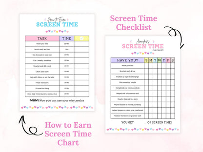 Editable Screen Time Checklist Template, Screen Time Chore Chart, Daily Screen Time Schedule, Screen Time Tracker For Kids