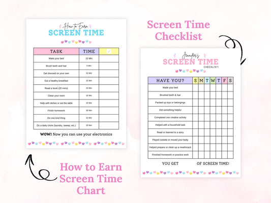 Editable Screen Time Checklist Template, Screen Time Chore Chart, Daily Screen Time Schedule, Screen Time Tracker For Kids