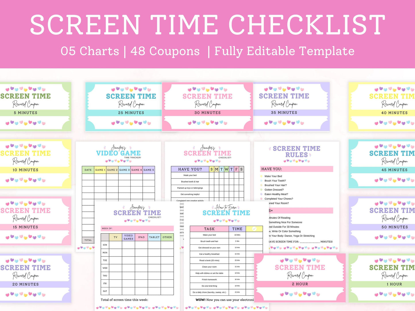 Editable Screen Time Checklist Template, Screen Time Chore Chart, Daily Screen Time Schedule, Screen Time Tracker For Kids