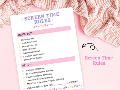 Editable Screen Time Checklist Template, Screen Time Chore Chart, Daily Screen Time Schedule, Screen Time Tracker For Kids