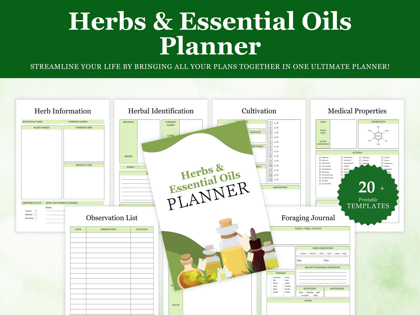 Herbs & Essential Oils Journal Printable, Materia And Medical Planner, Inventory Tracker, Medical Journal, Herbalist Planner