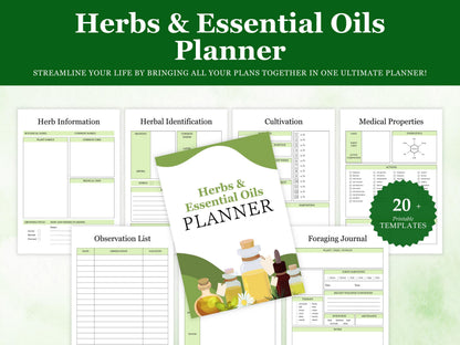 Herbs & Essential Oils Journal Printable, Materia And Medical Planner, Inventory Tracker, Medical Journal, Herbalist Planner