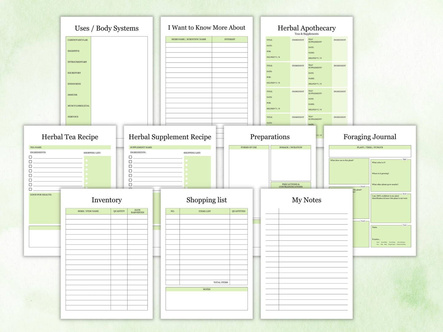 Herbs & Essential Oils Journal Printable, Materia And Medical Planner, Inventory Tracker, Medical Journal, Herbalist Planner