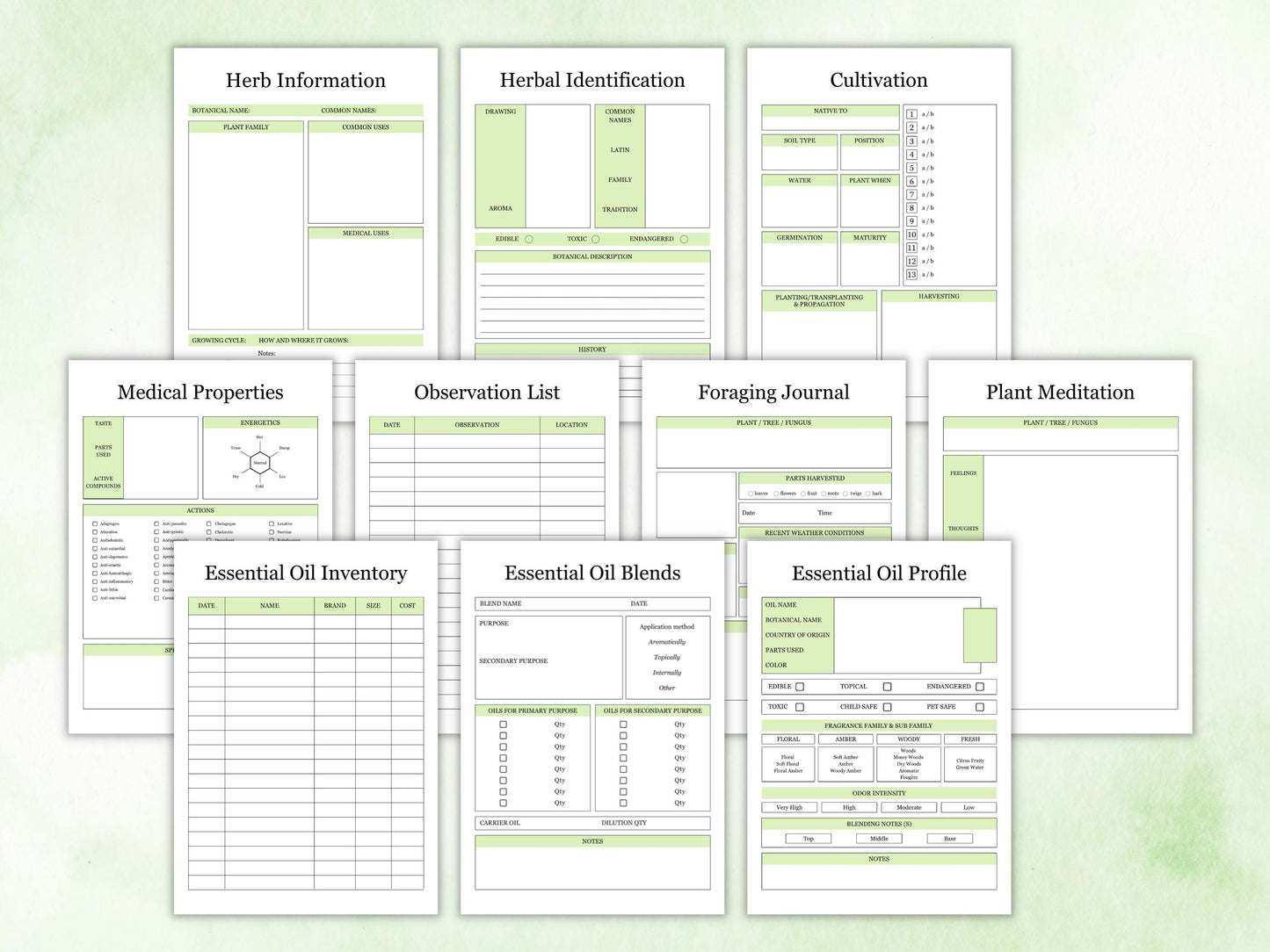 Herbs & Essential Oils Journal Printable, Materia And Medical Planner, Inventory Tracker, Medical Journal, Herbalist Planner