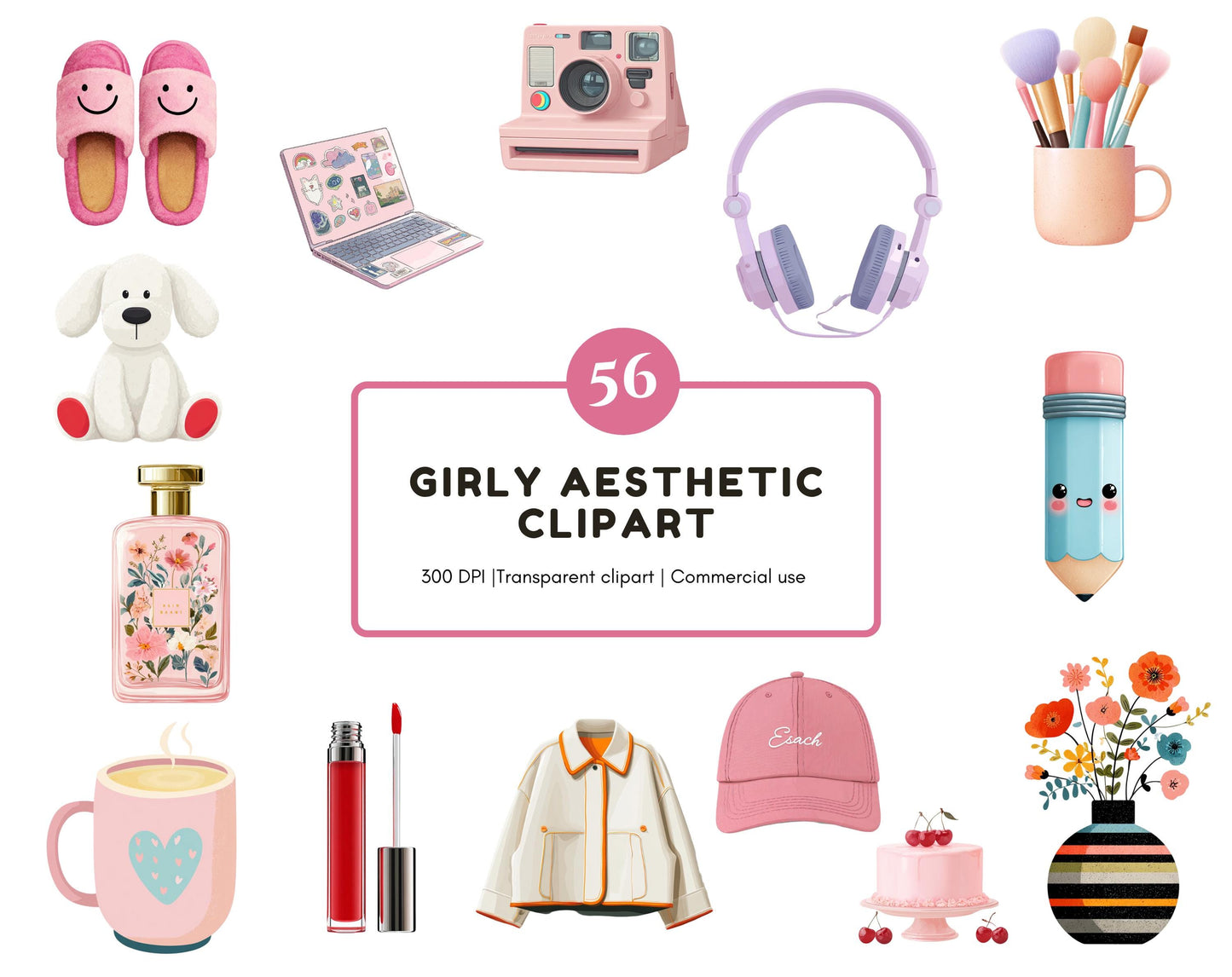 Watercolor Aesthetic Girl Clipart Bundle, Fashion Girl Elements png, Cute Coquette Girl png, Soft Girl Clipart, Girly Aesthetic png